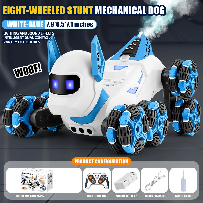 Rc Stunt Car 8-Wheel Mechanical Robot Dog with Lights Spray for Kids Remote Gesture Sensing Control Electronic Pet Toy Car