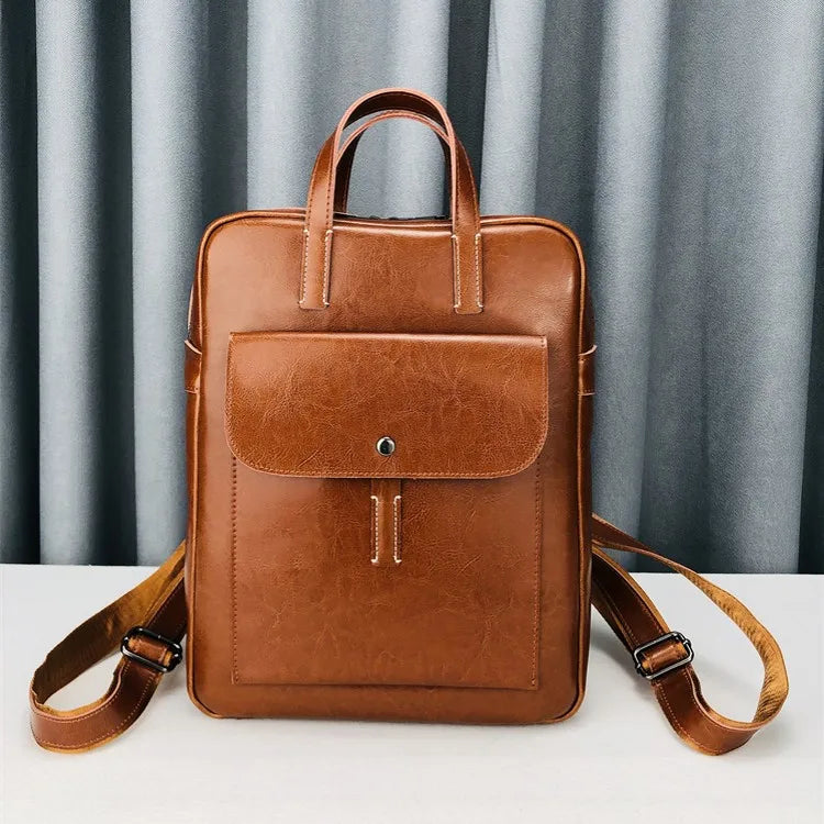 Women High Quality Cow Leather Backpack Preppy Style Teenager Girls Schoolbag Vintage Laptop Packing Satchel Unisex Shoulder Bag