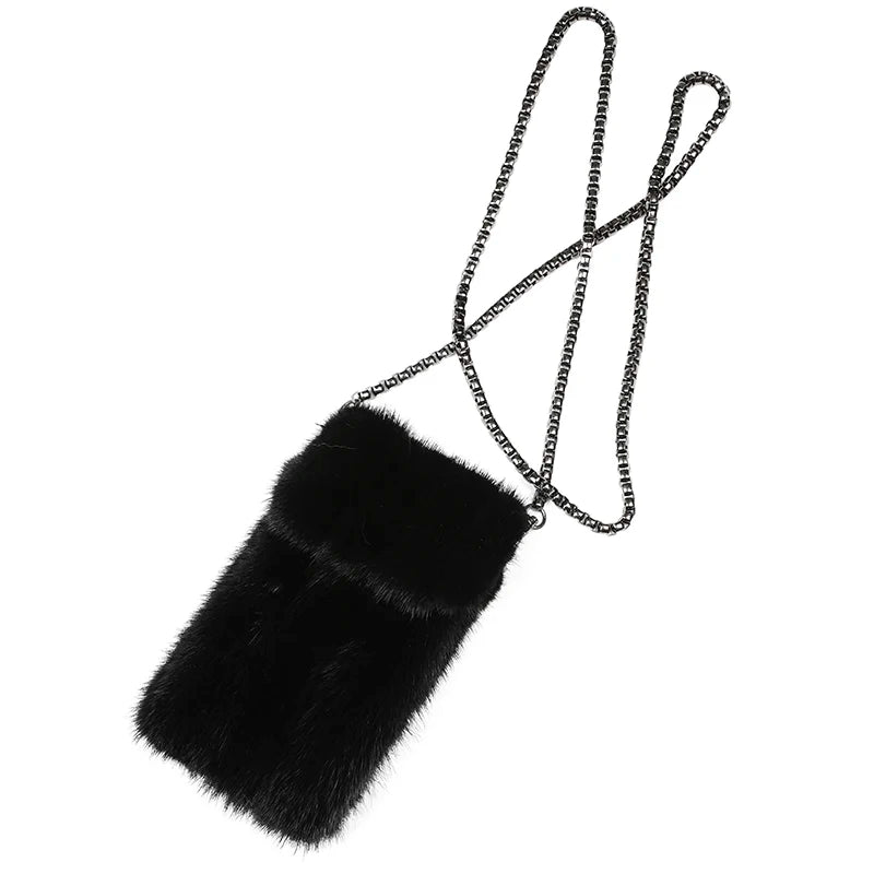 Designer Luxury Mobile Phone Bag WOMEN'S Crossbody Mini Bag Purses Fashion Mink Fur Bags For Women Neck Hanging Femimine Bag
