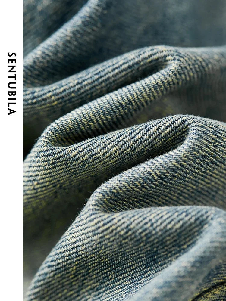 SENTUBILA Retro Washed Cotton Baggy Jeans Woman Summer Fashion Wide Leg Denim Pant Comfort Casual Women Trousers