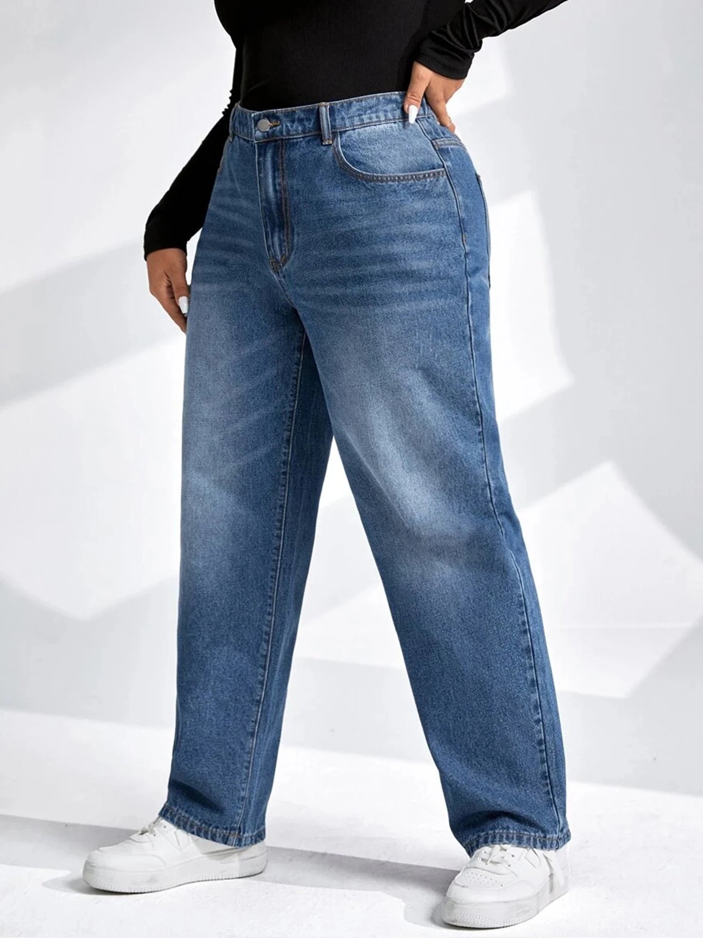 Plus Size Tapered Jeans for Women Full Length Harem Women Jeans High Waist Washing Spring and Autumn Denim Women Jeans pant