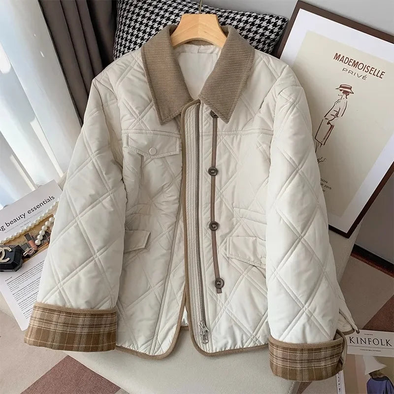 Plus Size Women's Thickened Cotton Jacket Collared Loose Fit Autumn Outerwear Fashionable plus Size Clothing Female Coat