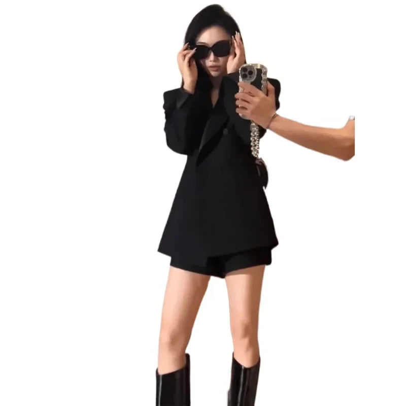 Elegant Black Suit Jacket for Women Autumn New Style Small Size Ladylike Fashionable Chinese Brand Large Size Suit Set