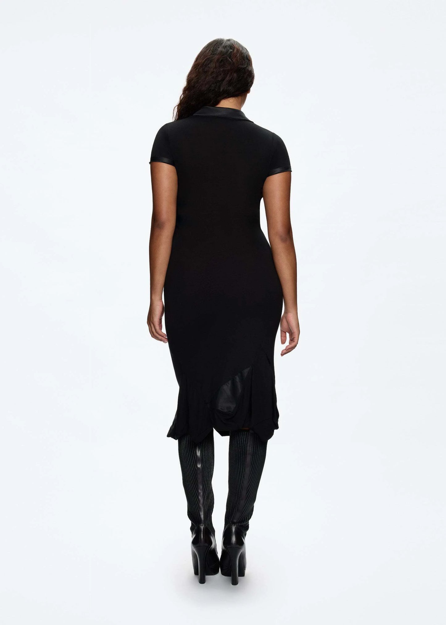 Tank black polo collar dress Bella same style splicing design short sleeve irregular long skirts