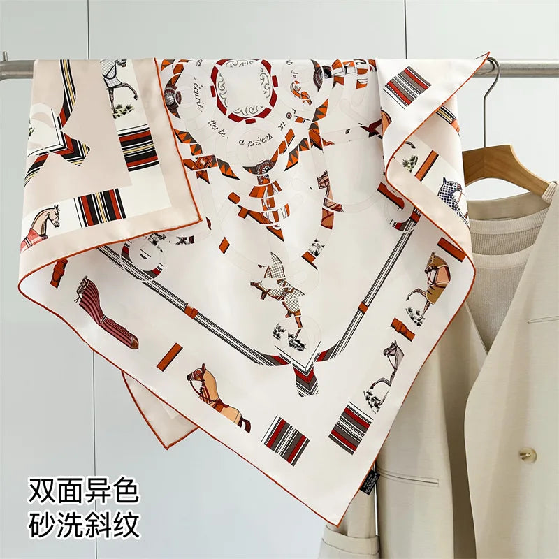35" Large Square 100% Silk Scarf Neckerchief Double Sided Printing