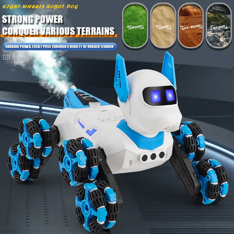 Rc Stunt Car 8-Wheel Mechanical Robot Dog with Lights Spray for Kids Remote Gesture Sensing Control Electronic Pet Toy Car