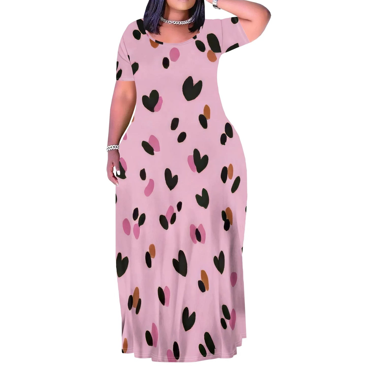 Summer Women's Casual Fashion Printed Boho Sleeveless Plus Size Loose Long Sexy Maxi Flutter Dress with Pockets