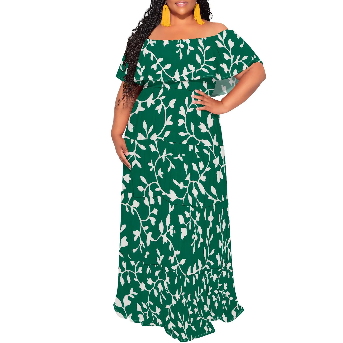 Womens Off The Shoulder Dress Summer Casual Long Ruffle Party Side Split Beach Maxi Dresses with Pockets