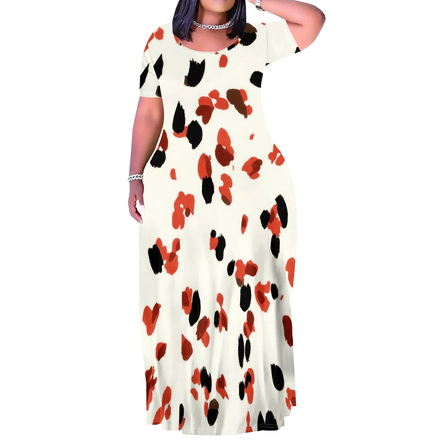 Summer Women's Casual Fashion Printed Boho Sleeveless Plus Size Loose Long Sexy Maxi Flutter Dress with Pockets