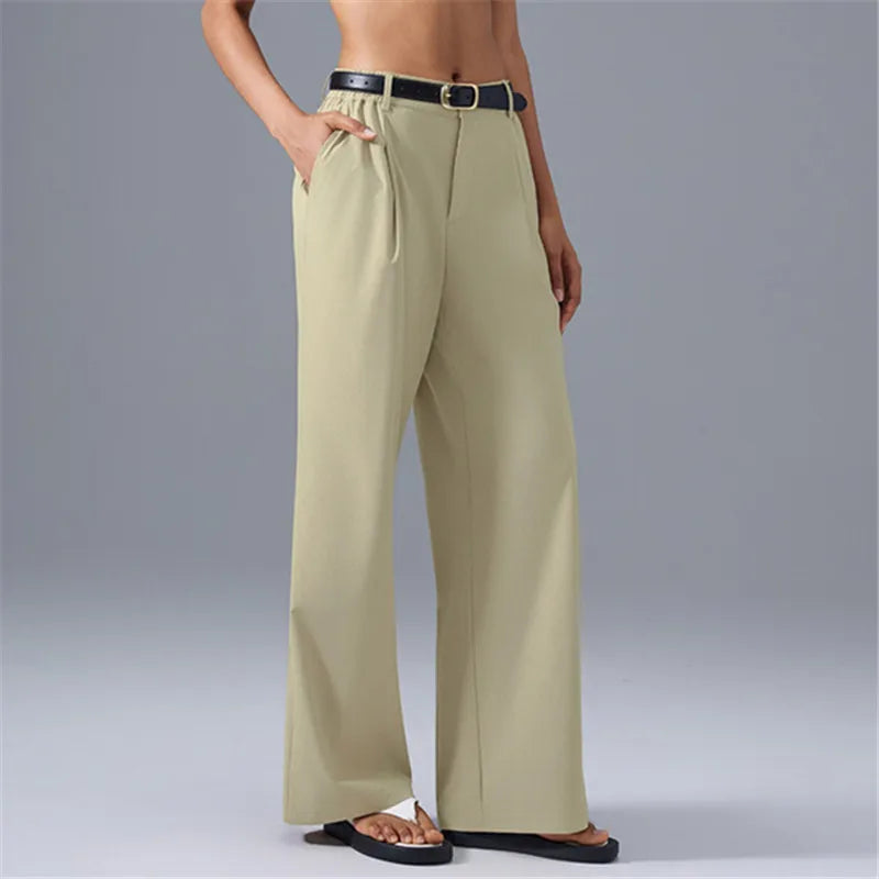 New High Waist Workout Wear Trousers Women Sports Pockets Straight Pants Breathable Loose Casual Athleisure Gym Pants