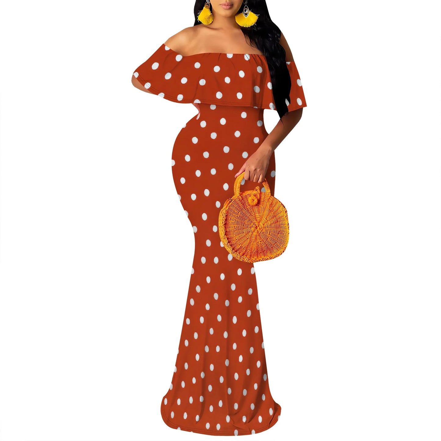 Women's Maxi Bodycon Off The Shoulder Dress Short Ruffle Sleeves Strapless Long Boho Dress Cocktail Party Wedding Dress