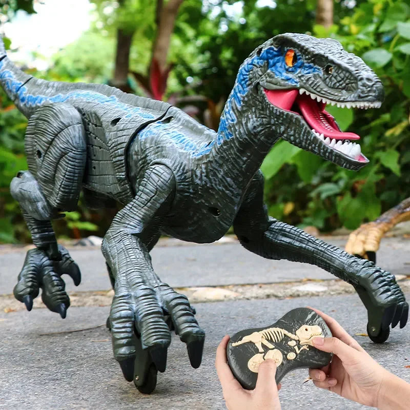 Remote Control Dinosaur Toys Kids RC Electric Walking Jurassic Dinosaur Simulation Velociraptor Toy With LED Light And Roaring