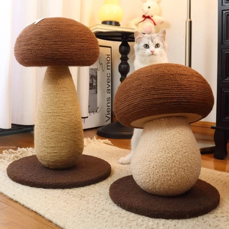 Cat scratcher rolling chassis mushroom cat tree tower Toys for pets wooden Accessories for pets red Creative ornaments modern cat toy