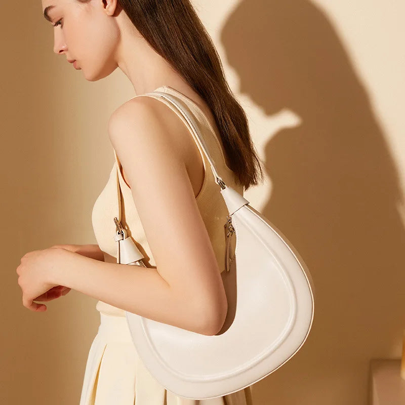 100% Genuine Leather Women Handbag luxury Cowhide shoulder bag ladies Half Moon Bag Fashion Underarm Bag crossbody For women