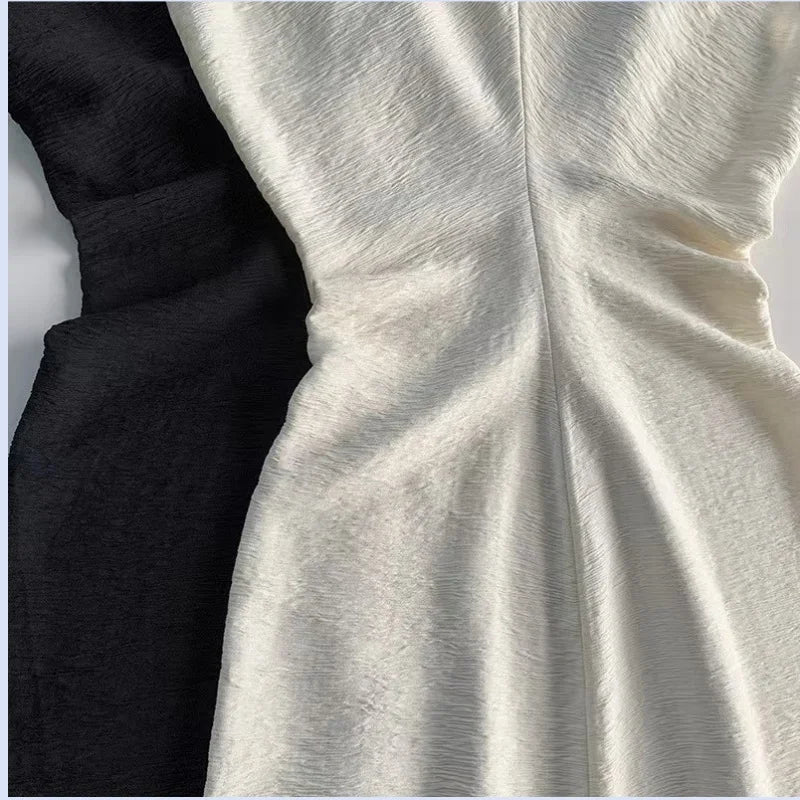 early spring temperament elegant texture pleated waist hanging comfortable and easy to maintain simple long dress