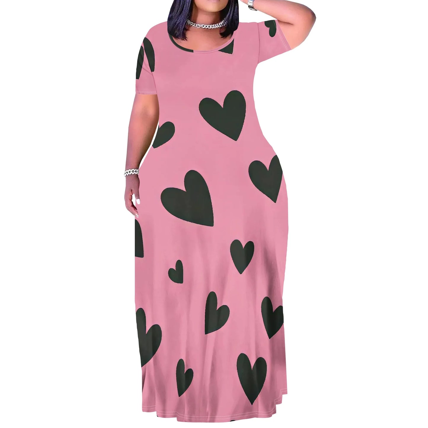 Summer Women's Casual Fashion Printed Boho Sleeveless Plus Size Loose Long Sexy Maxi Flutter Dress with Pockets