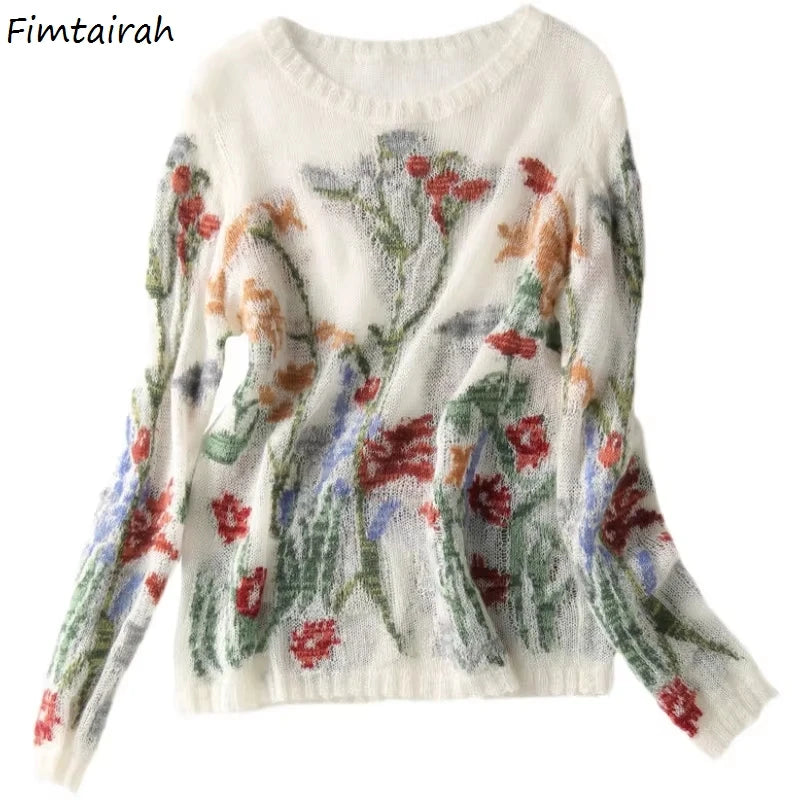 Knitted Sweater round neck cashmere hollow-out thin bottom sweater Women's new style fashionable sweater