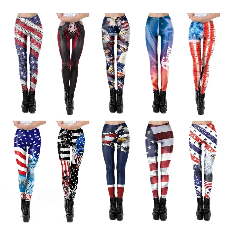 New Trend Women Legging High Waist Tights Sexy Pant Fitness Legins American US Flag Skull 3D Print Female Legging