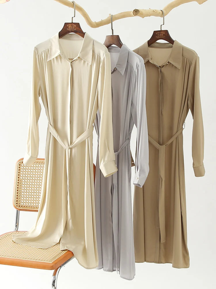 Fimtairah 6A Real Pure silk dress Women Spring Dress sleeved long skirt new mulberry silk Tops A -line Lady Dress