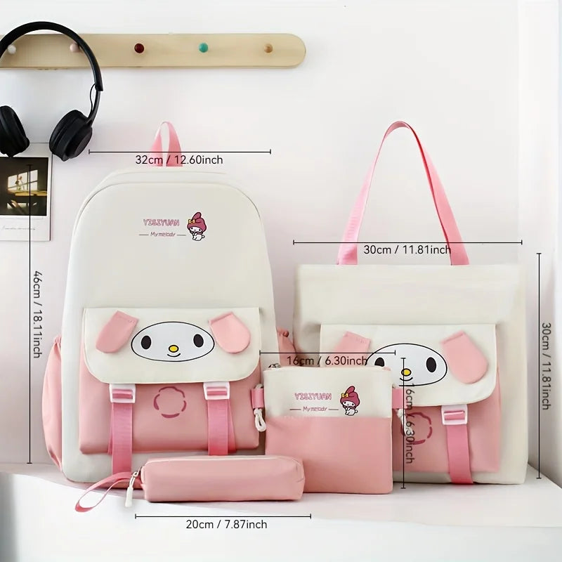 Sanrioed Cinnamoroll Kuromi Cute Kid Backpack Kawaii Cartoon 4Pcs Multifunctional School Bag school backpack Pencil Case Set