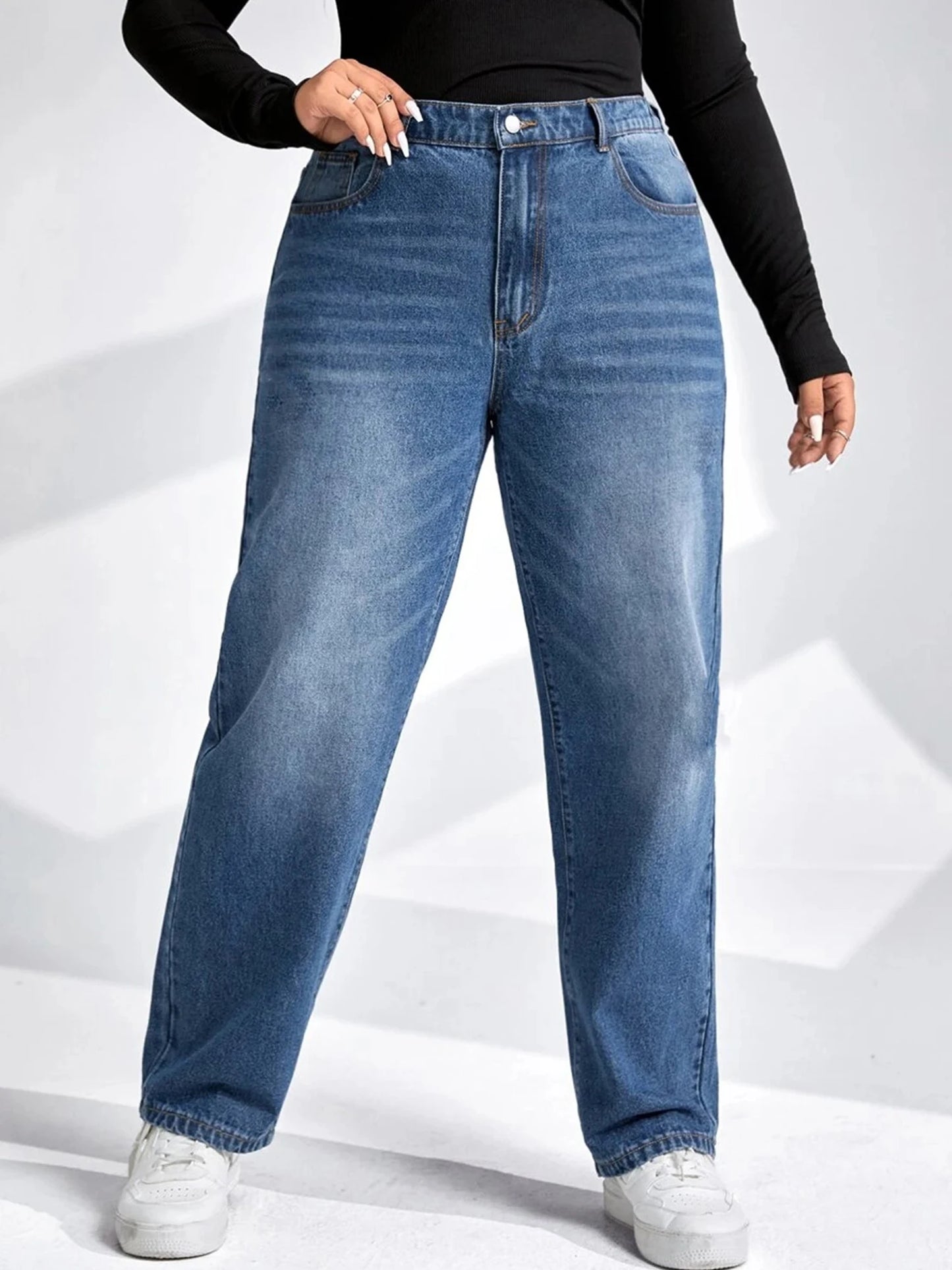 Plus Size Tapered Jeans for Women Full Length Harem Women Jeans High Waist Washing Spring and Autumn Denim Women Jeans pant