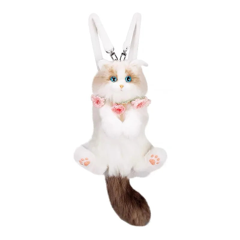 Pure Handmade Simulation Plush Cat Backpack Trendy And Cute Doll Cat Shoulder Bag For Women Exquisite Birthday Gifts For Girl CAT BAG