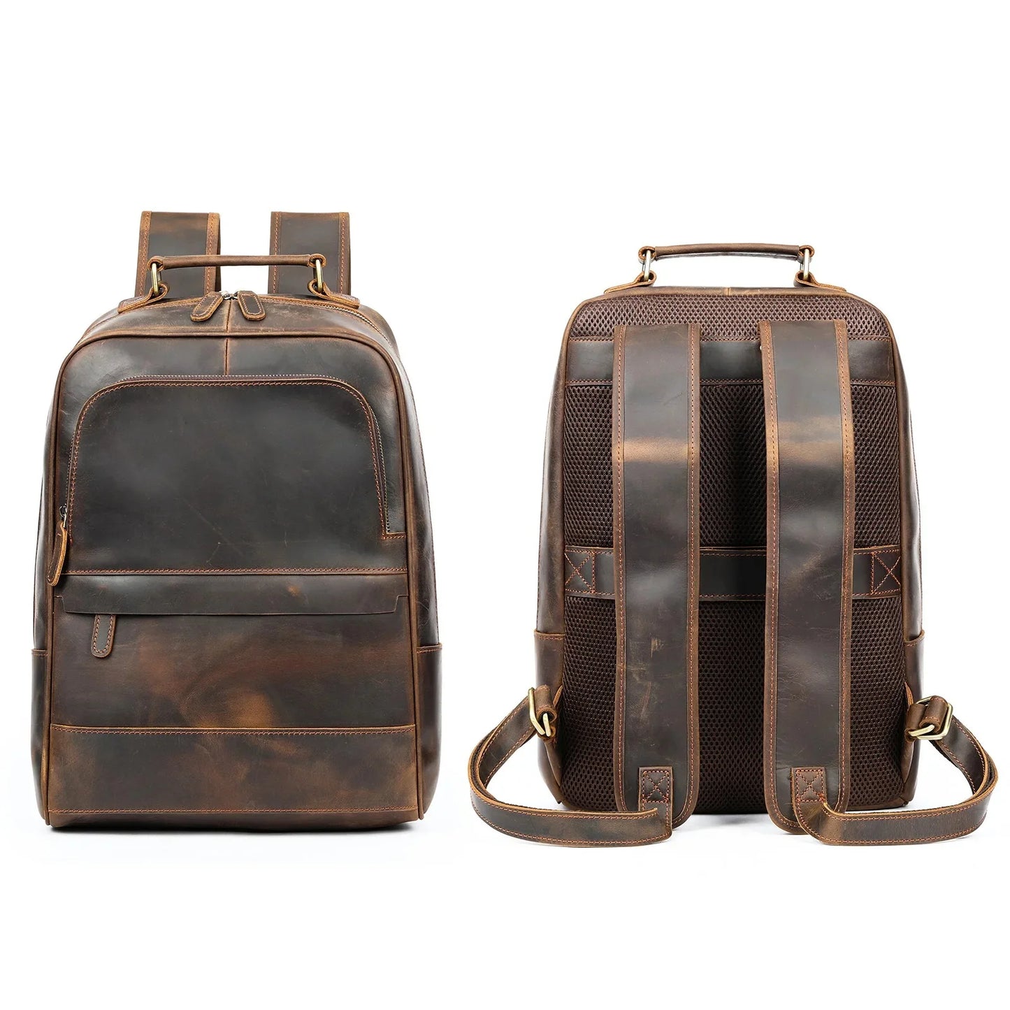 Fashionable Travel Men's Backpack Wild Horse Leather Double Shoulder Bag Simple Design Business Computer Bag Wholesale