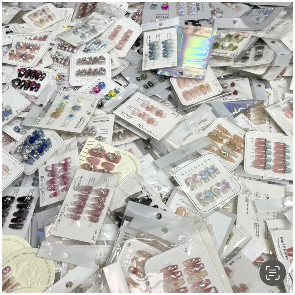 7 Set/Lot Handmade False Nails Random Delivery ,press on nails detachable for women's girl's daily use Bulk Wholesale Fake Nails