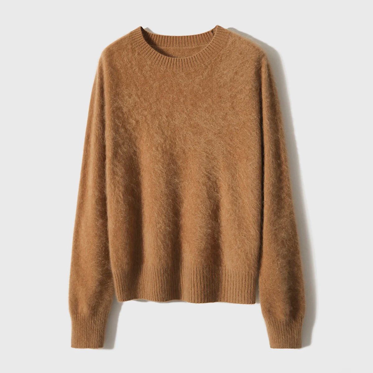 Birdtree-Brushed Heavy Pullover For Women, 100%Goat Cashmere, O-Neck, Seamless Loose Sweater, Fall Winter Warm Outwears T49008QM