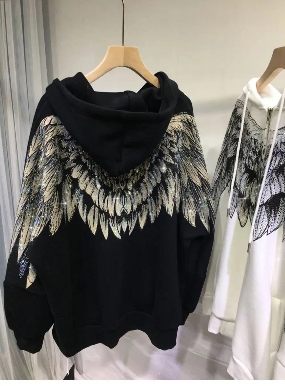 Loose Pullovers Top Plus Size Beading Wings Fashion Design Women Runway High Street Hoodies Casual sweater