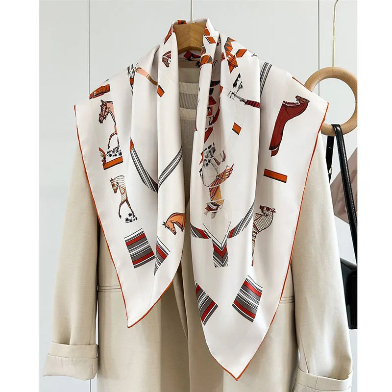 35" Large Square 100% Silk Scarf Neckerchief Double Sided Printing