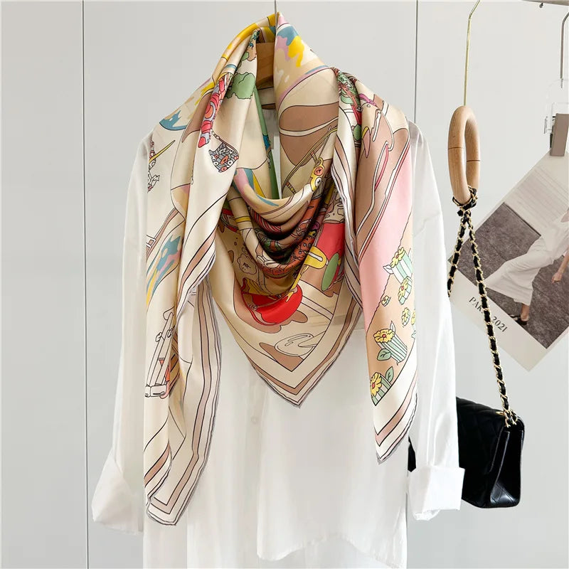 Silk Mulberry Scarf Large Hand-Rolled Edges Shawl Herm Head Hair Bag Bandanas Summer Spring Scarves Accessories Decoration Gift