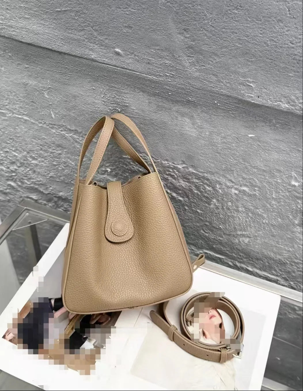 Japanese and Korean Style All-match Coffee Small Daily-use Bucket Tote Genuine Cow Leather Women Handbag Female Crossbody Bag