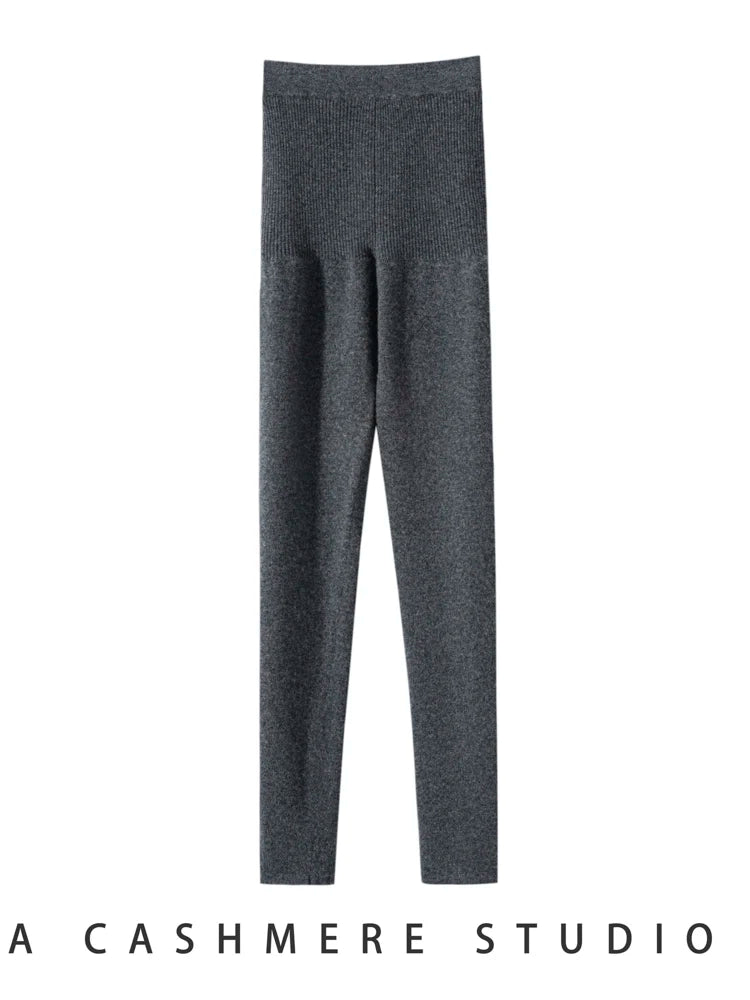 MEETCC Autumn Winter Women 100% Cashmere Legging High Waist Strech Slim Pants Autumn Winter Thick Warm Leggings Skinny Pant