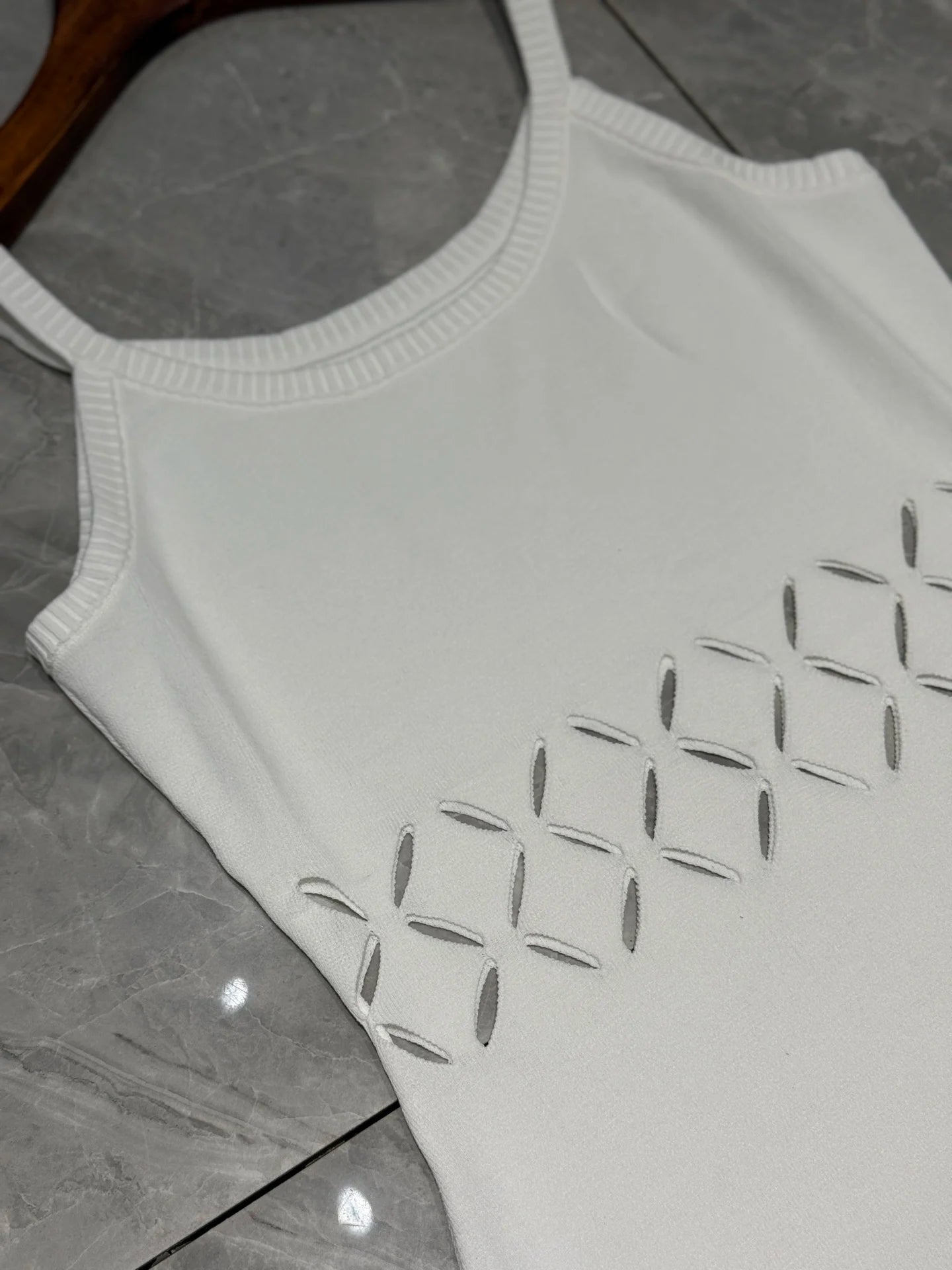 Women Sexy Strapless Sleeveless Cut Out Pure White Slim Long Knit Suspender Dress