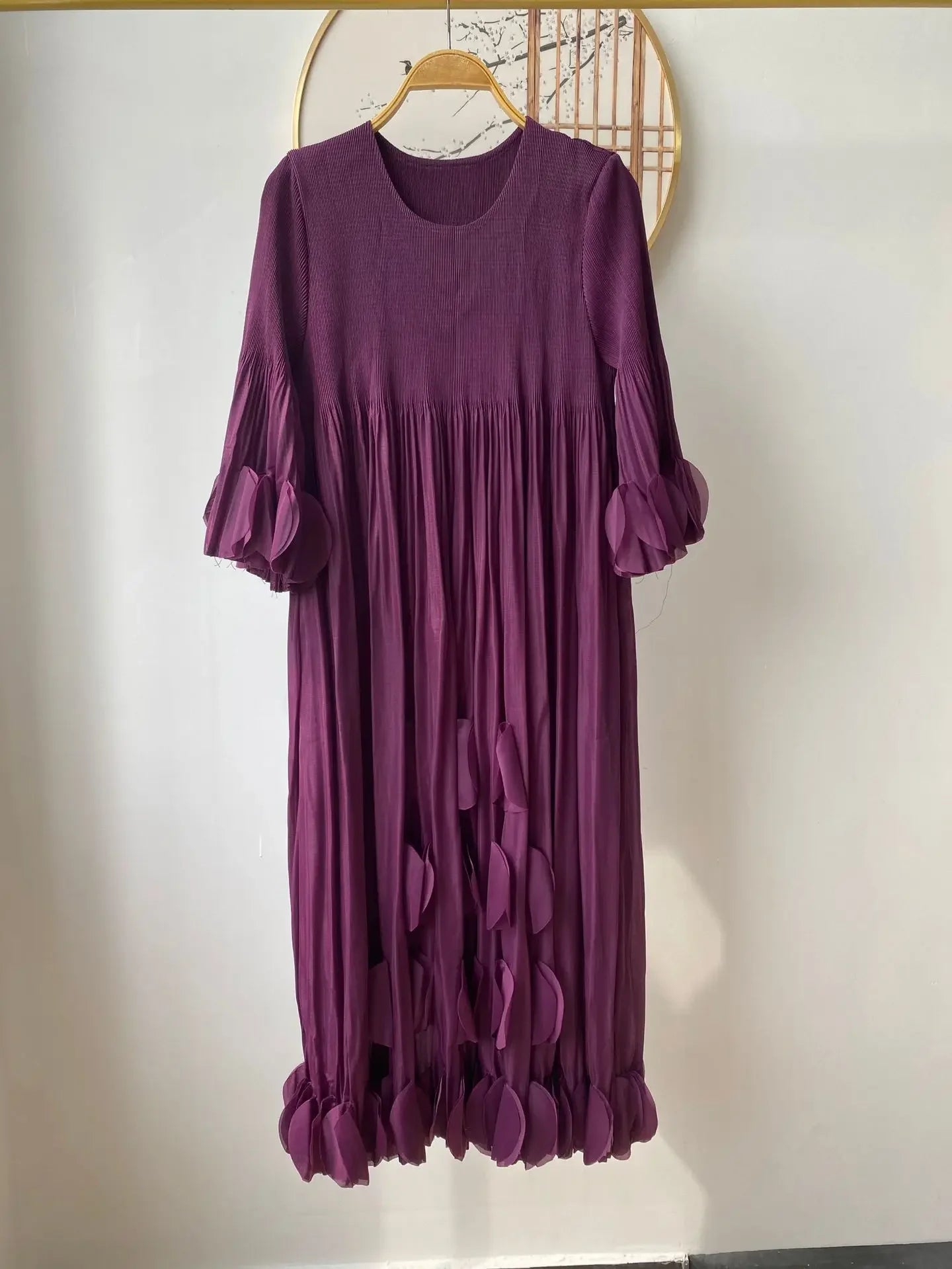 Miyake Pleated Spring/Summer New Heavy Industry Pluse-sized Women's Dress, Fashionable Patchwork Long Dress