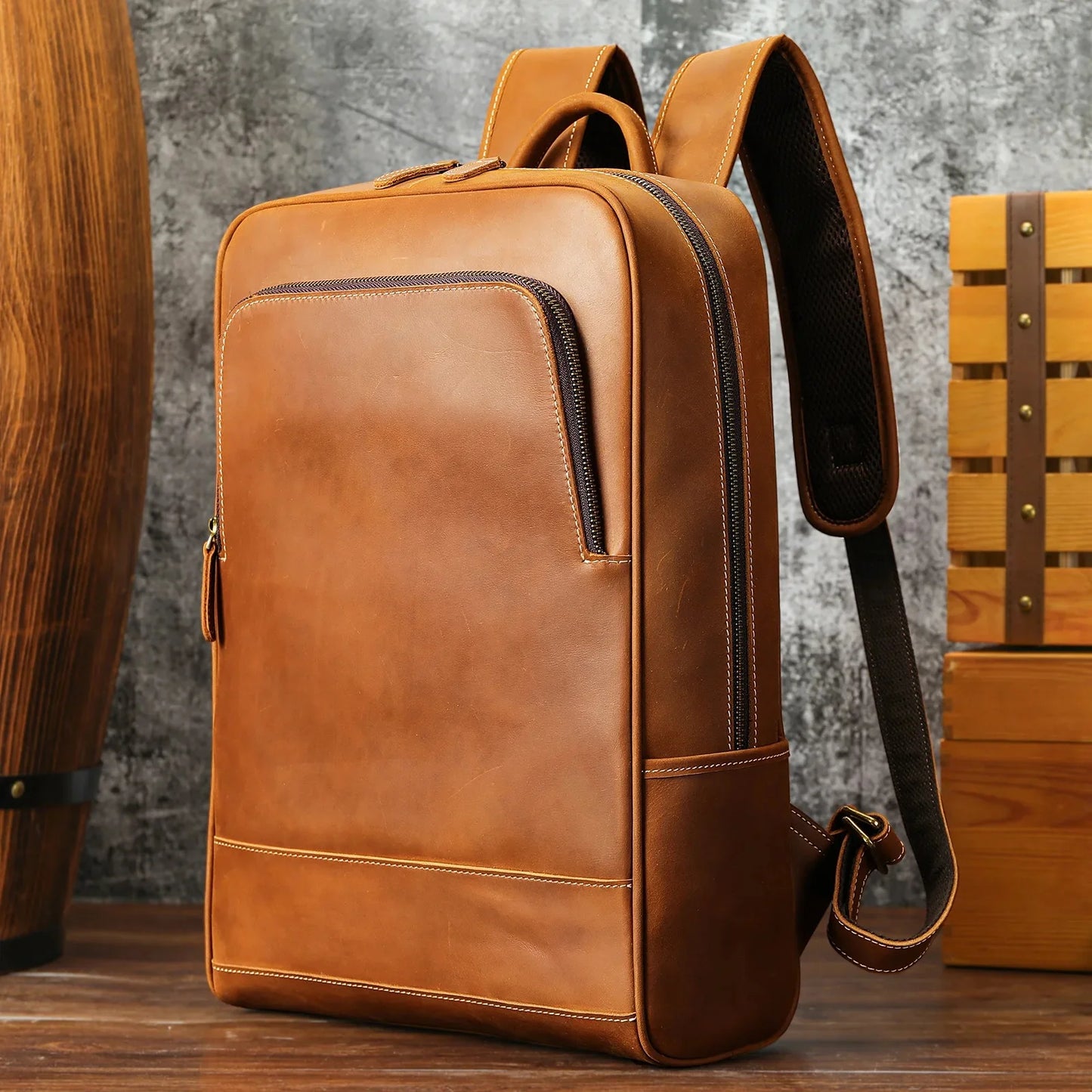 Fashionable Travel Men's Backpack Wild Horse Leather Double Shoulder Bag Simple Design Business Computer Bag Wholesale