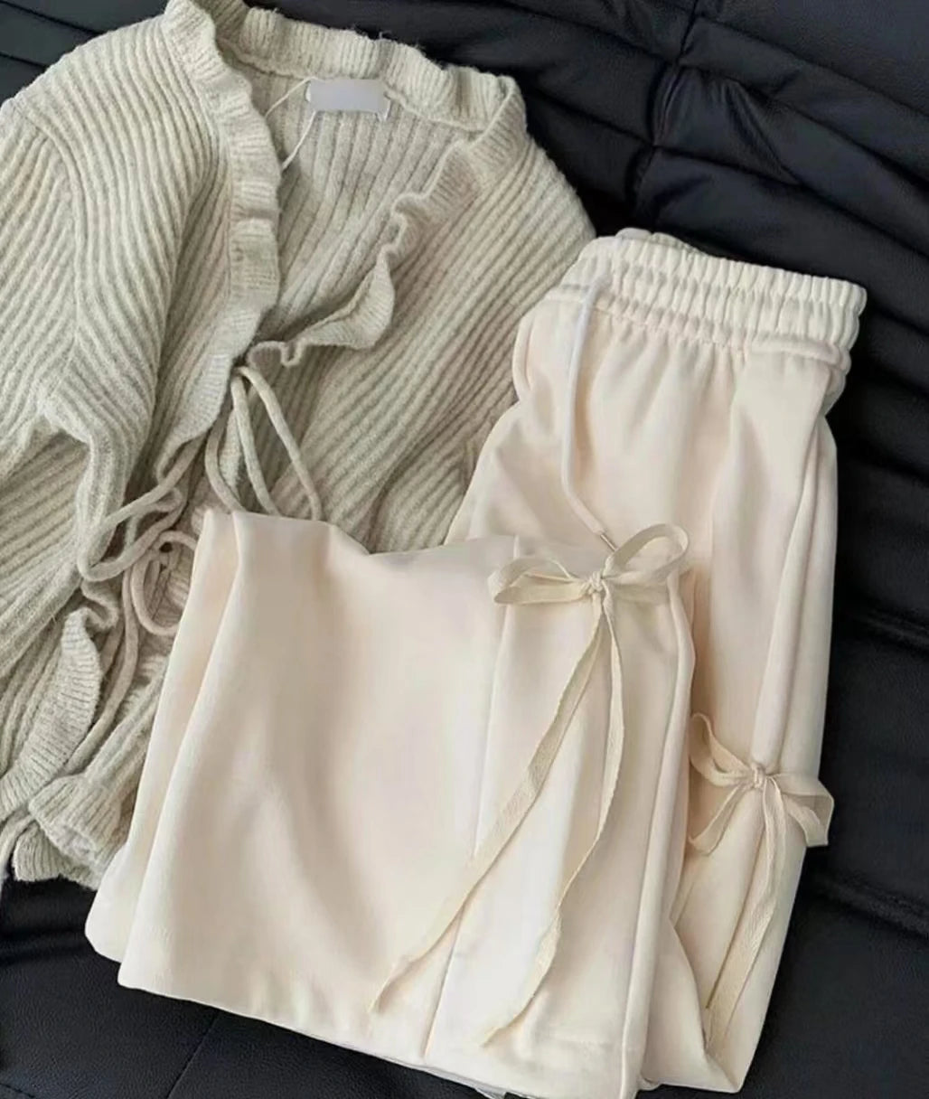 Y2K trend bow-tie casual women pants high street fashion loose solid color wide-leg pants fashion punk personality sport pant