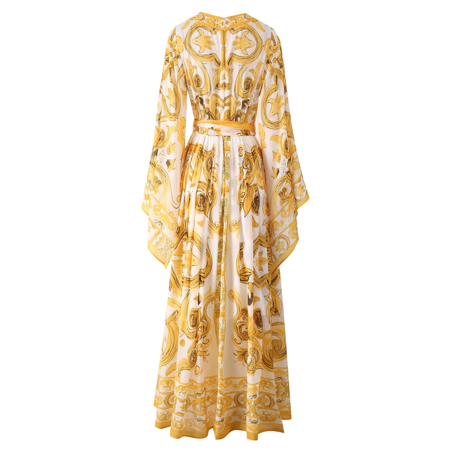 Fashion Designer Long Dress Women Elegant V-Neck Long Sleeved Printed Belt Dresses Luxury Designer High Quality Female Clothing