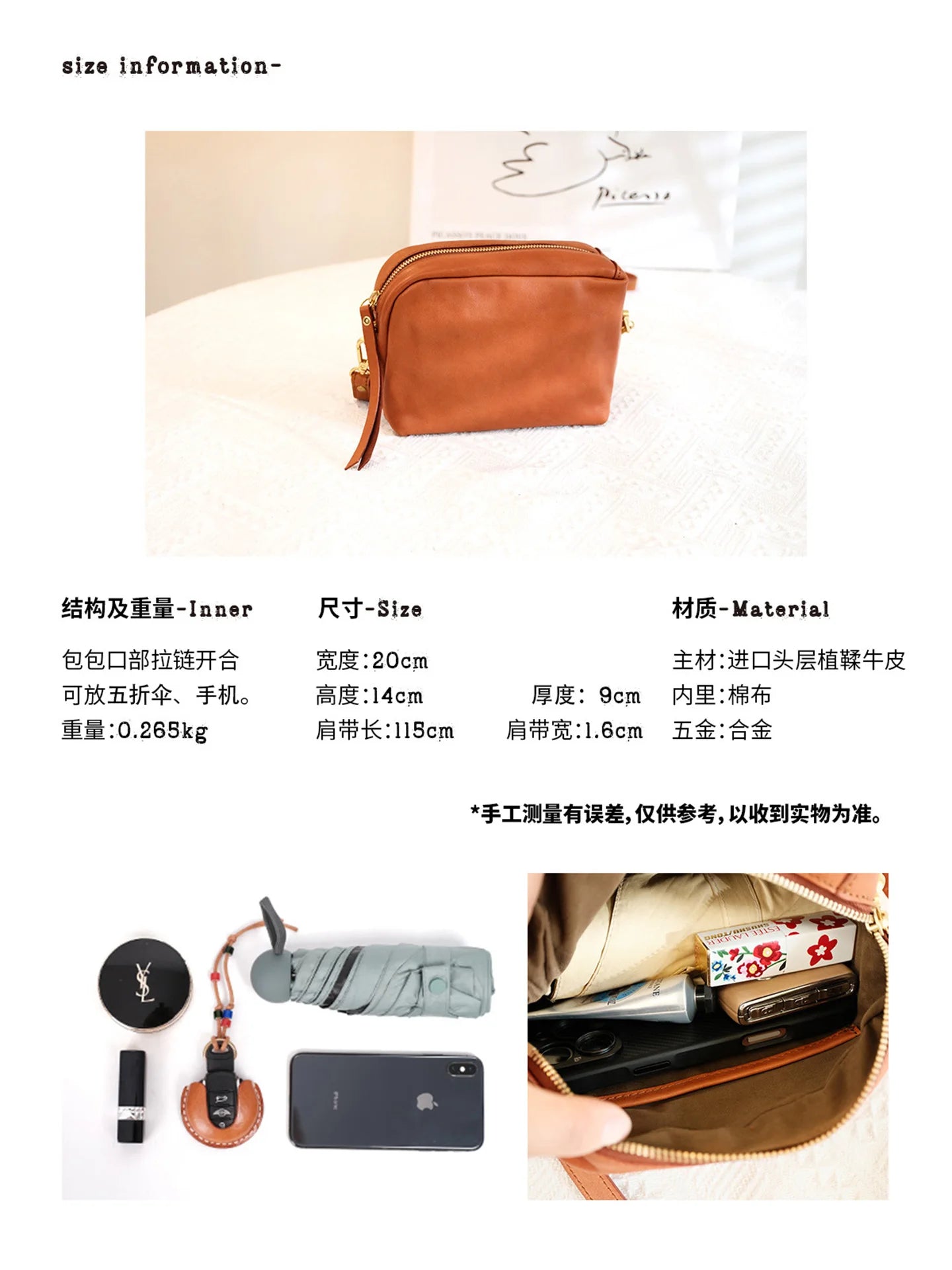 outdoor weekend travel handmade genuine leather ladies' small shoulder bag simple casual real cow leather women's crossbody bag
