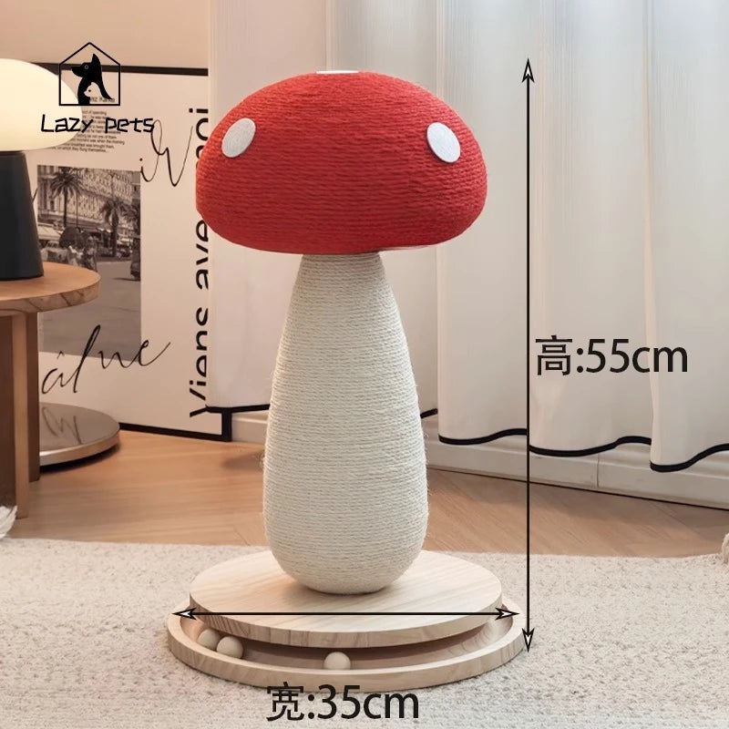 Cat scratcher rolling chassis mushroom cat tree tower Toys for pets wooden Accessories for pets red Creative ornaments modern cat toy