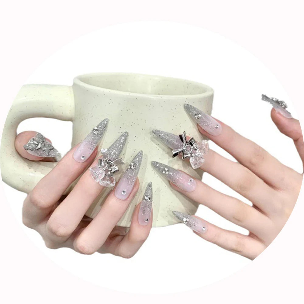 5sets 10Pcs/set Handmade 3D Butterfly Coffin Fake Nails Art Long Detachable Wearing Press on Nails False Nail Bulk Wholesale OEM
