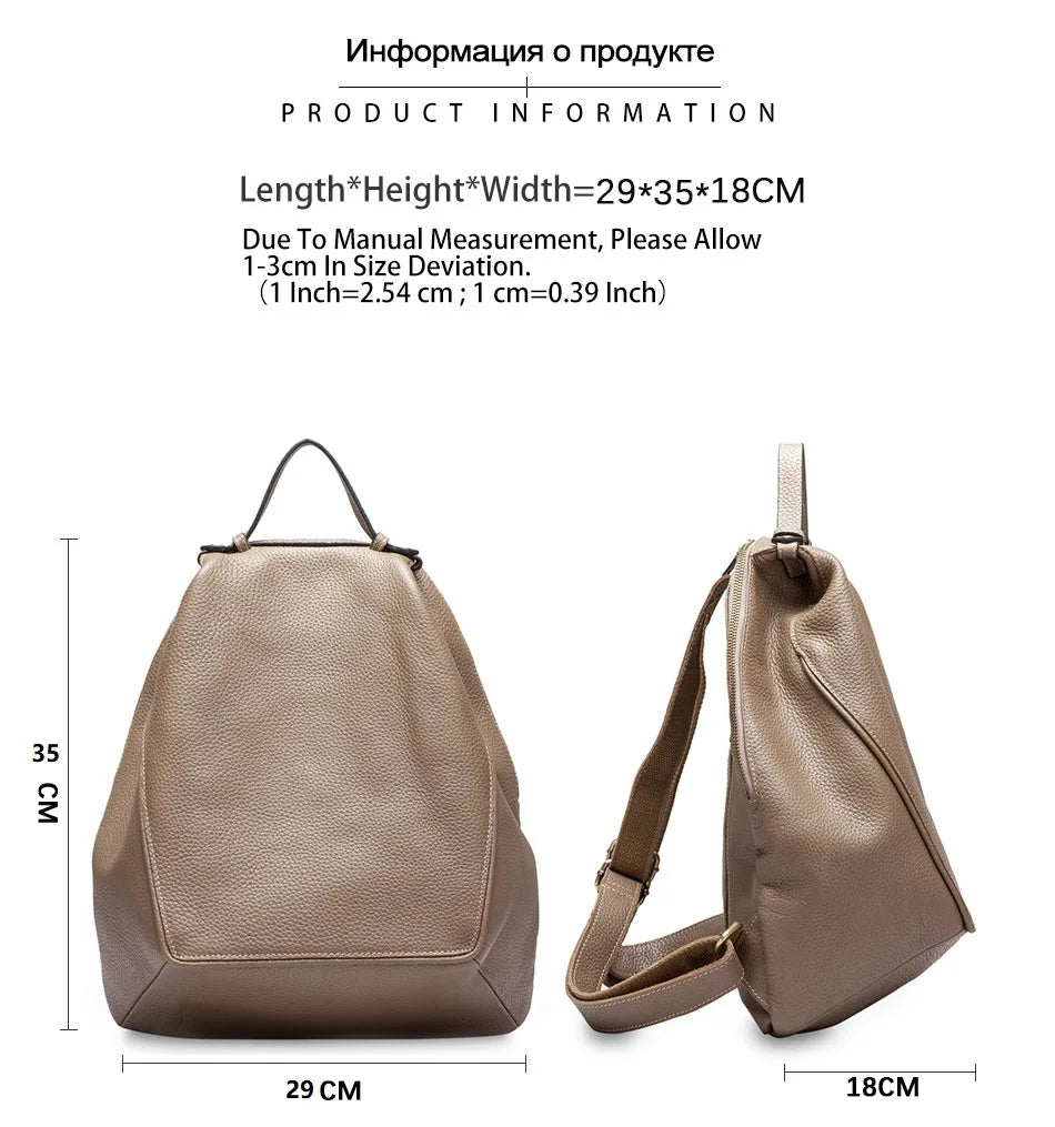 Zency Women Stylish Classic Backpack Khaki Genuine Leather Knapsack Satchel Purse Roomy with Pockets Fit A4 Ipad 9.7'' Rucksack bag