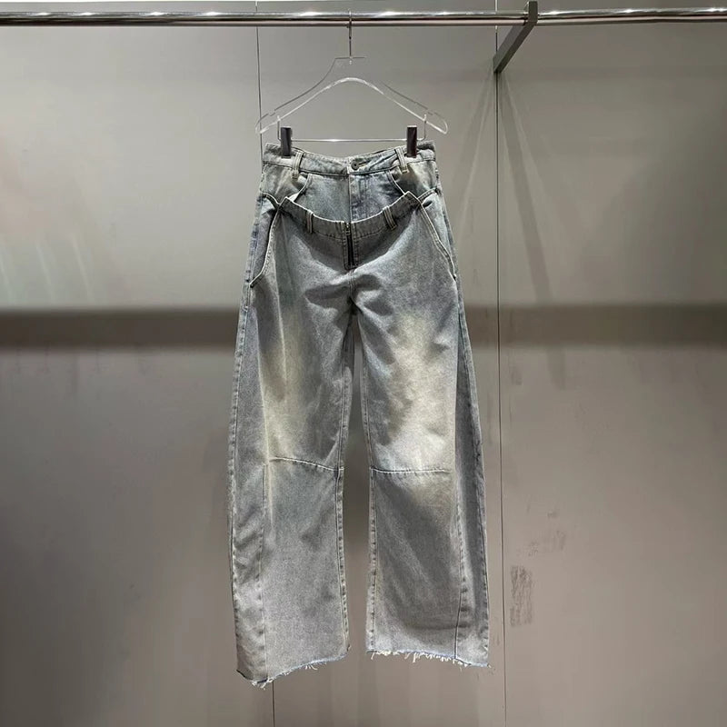 Women's Jeans, Double Waistband Washed Scimitar Work Pants, High Quality Cotton Wide Leg Pant New, y2k