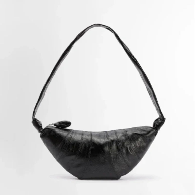Original Linen Coated Croissant Commuter Versatile Messenger Bag Genuine Leather Croissant Large Capacity Ladies Dumpling Bag