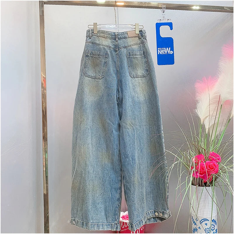 WHITNEY WANG Designer Style Autumn Winter Fashion Streetwear Sequins Diamonds Wide Leg Jeans Women Denim Pant Size S-5XL