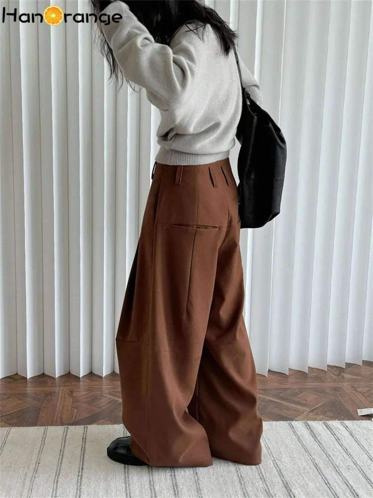 HanOrange Winter Wide Leg Pant Women Straightening Thick Trousers White/Black/Dark Brown