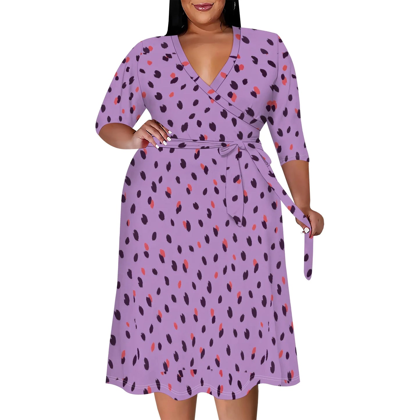 Women's Floral Print Maxi Dresses Summer with Pockets Casual 3/4 Sleeve V-Neck Wrap Tie Waist Long Dress