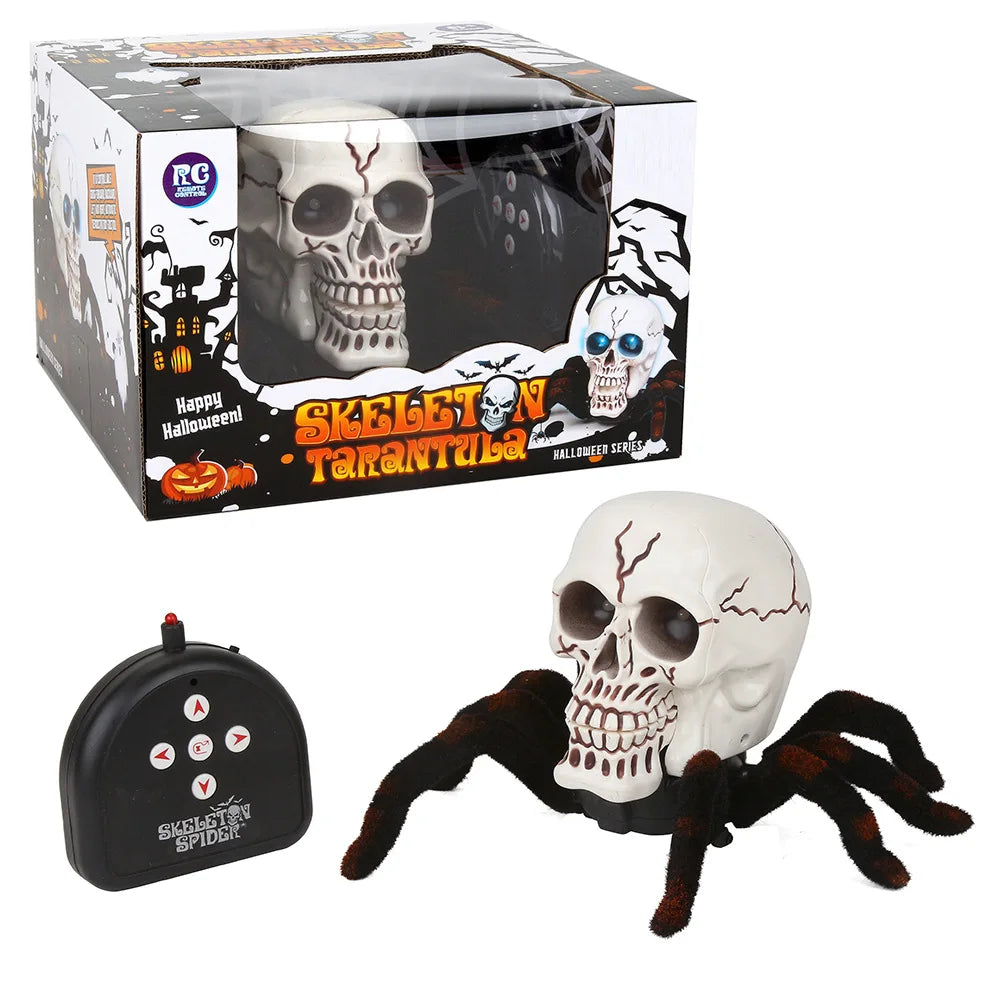 Remote Control Skull Spider Toy Infrared RC Halloween Scary Skeleton Spider Horrible Toy With Light Prank Props For Party Gifts