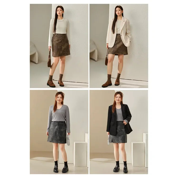 Plus Size Vintage Fashion Plus Size Women's Clothing Spicy Girl Style Trendy Versatile PU Leather Skirt Autumn New Arrival dress